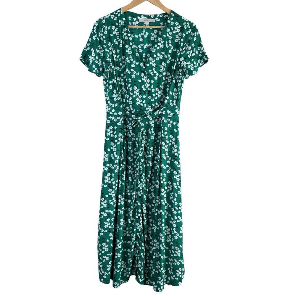 LOFT Green Floral Midi Dress - Picture 2 of 12
